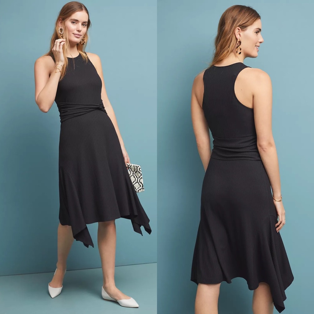 Anthropologie Black Ribbed Kingsolver midi Dress